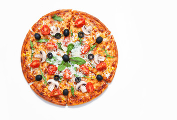 Pizza with ingredients on stone background
