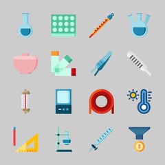 Icons about Laboratory with flask, funnel, laboratory, measuring, kipp's apparatus and thermometer