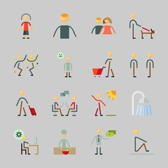 Icons about Human with dialogue, cooker, responsibility, men, female and male