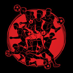 Soccer player team composition designed on sunlight background graphic vector.