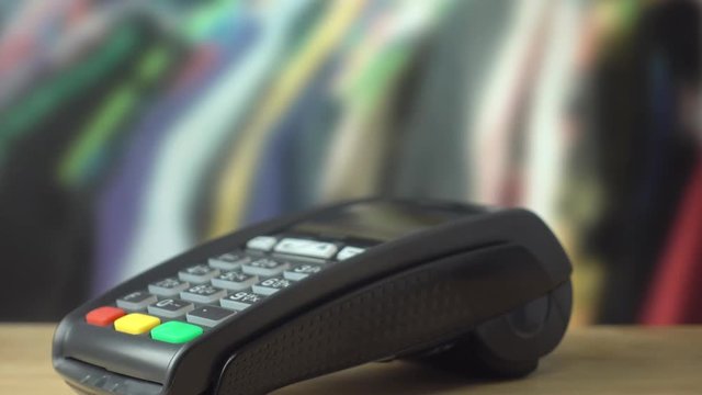 Credit card payment terminal. Transfer payment - 4k resolution