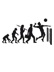 evolution entwicklung cool netzt mann junge sprung aufschlag silhouette schatten umriss cool Volleyball rund kreis ball spielen verein spaß sport logo design