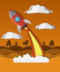 landscape with rocket launcher craft vector illustration design