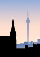 Obraz premium Skyline silhouette illustration of contrasting towers in the city of Toronto, Ontario, Canada.