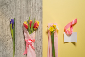 Tulips, Narcissus, and Blank Gift Tag Flat Lay
