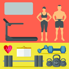 man and woman gym and healthy life daily illustration