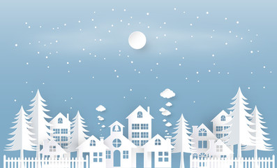 Fototapeta na wymiar Winter season with paper art style. vector design element , illustration