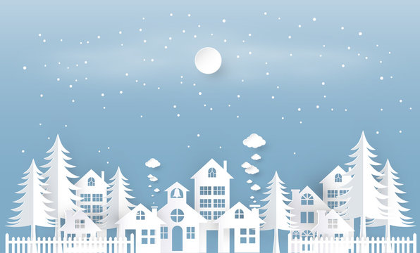 Winter season with paper art style. vector design element , illustration