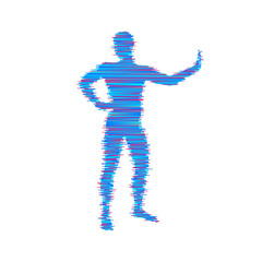 Vector man with hand up to stop. Human showing stop gesture. Silhouette of a standing man. Vector illustration.
