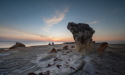 Sunset seascape with beautiful sky at Terongkongan Beach, Sabah Malaysia. image contain soft focus...