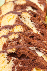 Fresh baked homemade marble cake with cocoa and chocolate
