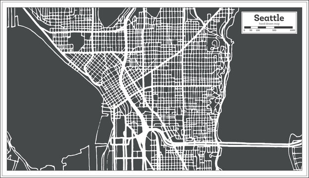 Seattle USA City Map in Retro Style. Outline Map.