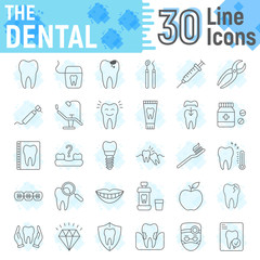 Dental thin line icon set, Stomatology symbols collection, vector sketches, logo illustrations, Dental clinic signs linear pictograms package isolated on white background, eps 10.