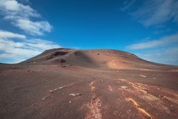 Amazing volcanic landscape and lava desert in Timanfaya national park, Lanzarote, canary islands, Spain.