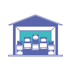 warehouse building with pile boxes delivery service vector illustration design