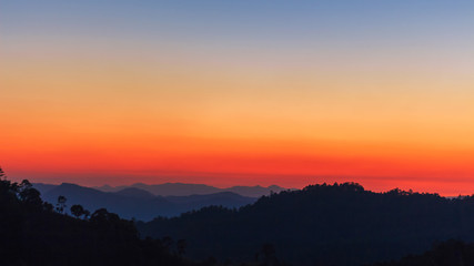 Sunset sky in mountains.
