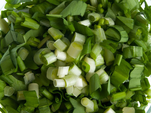 Chopped leaves of wild garlic top view
