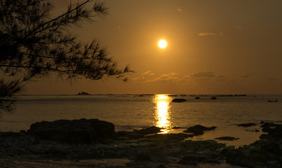 Naklejka na ściany i meble golden sunset at Kudat Beach, Sabah Malaysia.