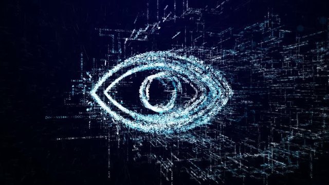 Light icon consisting of interactive digit and symbol. Surveillance icon in digital cyber space