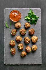 Meatballs with tomato sauce, top view