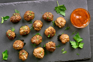 Meatballs with tomato sauce, top view
