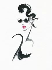 Stickers pour porte Visage aquarelle Belle femme. Illustration de mode. Peinture à l& 39 aquarelle