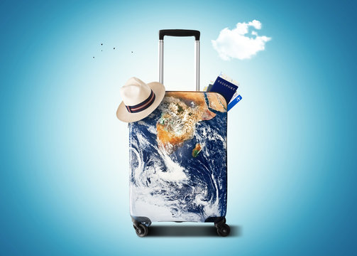 Traveler's bag with a print of the planet Earth