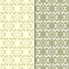 Olive green and beige floral backgrounds. Set of seamless patterns