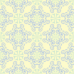Seamless background with floral pattern. Beige background with light blue and green flower elements