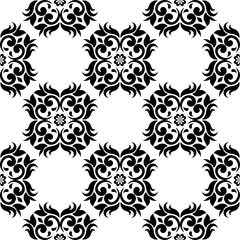 Black floral seamless ornament on white background