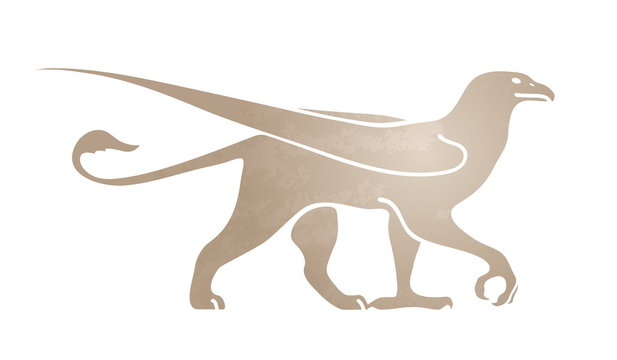 Silhouette of griffin. Stylized image for logo or mascot. Vector illustration of mythical creature.