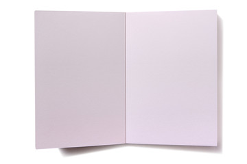 Plain white blank book one single open page isolated on white background space for copy text photo