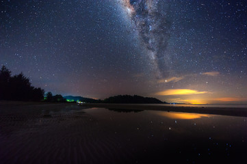 core of milky way galaxy and starry night sky at kudat, Sabah Malaysia. image contain soft focus,...