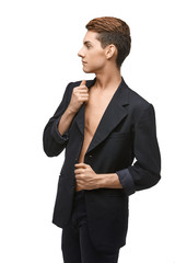 handsome young man in black jacket