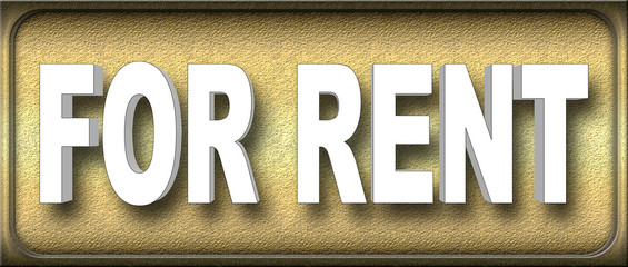 Obraz premium Stock Illustration - White Text FOR RENT, 3D Illustration, Bronze Background.