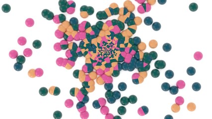3d illustration of abstract atomic or molecular structures and patterns of different colors showing the generation of new particles as a background image. Microcosm Series