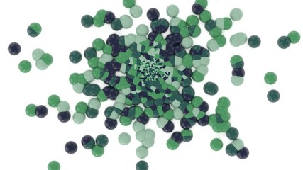 3d illustration of abstract atomic or molecular structures and patterns in shades of green, concentrating toward the center as a background image. Microcosm Series