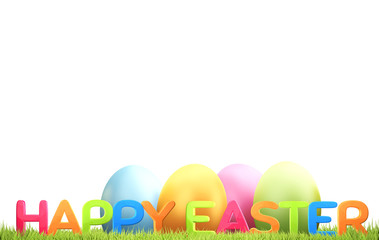 Easter eggs 3d rendering green grass meadow blades of grass