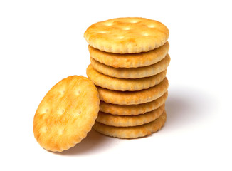 Biscuit cracker stack of yellow round isolated on white background