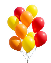 yellow and red balloons isolated on white background
