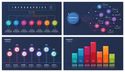 Set of vector 7 options, steps, processes infographic designs for presentations, reports, layouts, projects