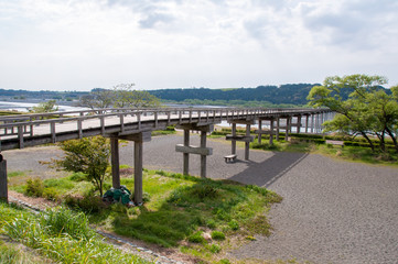 大井川にかかる蓬莱橋(静岡県島田市)