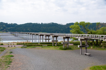 大井川にかかる蓬莱橋(静岡県島田市)