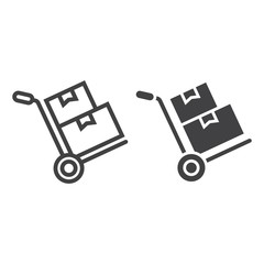Hand truck with cardboard boxes line amd glyph icon, logistic and delivery, hand dolly sign vector graphics, a linear pattern on a white background, eps 10.