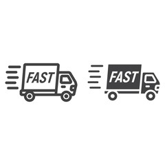 Fast shipping line and glyph icon, logistic and delivery truck, carton box sign vector graphics, a linear pattern on a white background, eps 10.