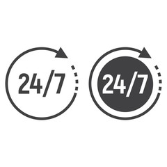 Passage time line and glyph icon, 24 hour assistance and round the clock, sign vector graphics, a linear pattern on a white background, eps 10.