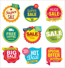 Modern sale stickers and tags colorful collection