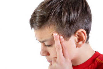 Fototapeta premium Young caucasian teenage boy with pain in his head