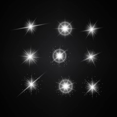 Vector Set of Different White Lights. Different Stars Collection. Star Lights