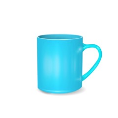 Realistic Blue Coffee or Tea Cup Isolated on White Background. Design Template for Mock Up. Vector illustration